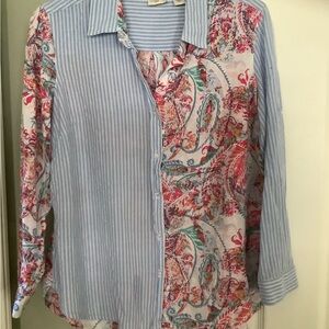 Westbound Blue Striped Shirt with Floral Trim